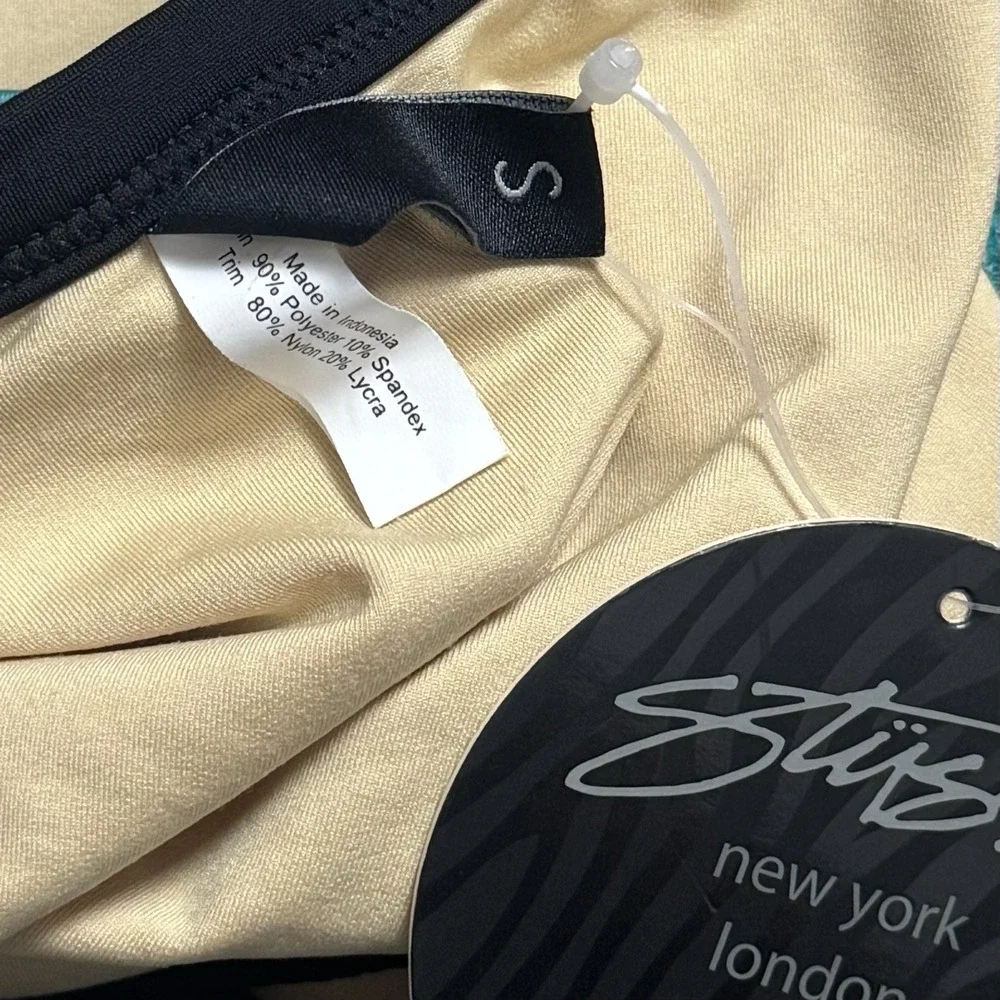 NEW Stussy RARE Green‎ Black Bow Open Back One Piece Swimsuit Vacation Beach S